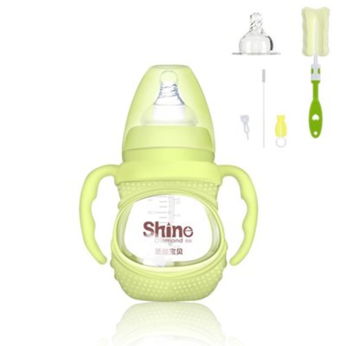 Feeding Bottle Baby Milk Water Feeder Newborn Drinking Drop-resistant Nursing Learning Heat-resistant Toddler Nipple Cup Green, 150ml, Type 3