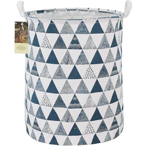 HUNRUNG Laundry Hamper,Large Canvas Fabric Lightweight Storage Basket Toy Organizer Dirty Clothes Collapsible Waterproof for College Dorms, Children Bedroom,Bathroom (Blue Triangle)