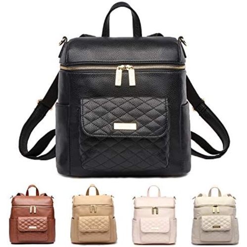Petit Monaco Diaper Bag Backpack by Luli Bebe - Designer Modern Vegan Leather Diaper Bag Backpack with Gender Neutral Design, Cute Mini Diaper Bag Backpack (Ebony Black)