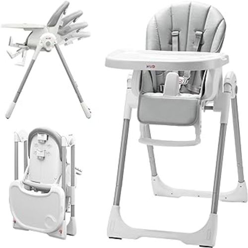 3-in-1 Foldable Baby High Chair with Removable Seat & Tray, Adjustable Height & Recline, Locking Wheels