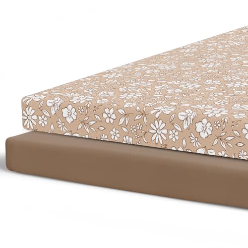 Pobibaby - 2 Pack Premium Pack N Play Sheets Fitted for Standard Pack and Plays and Mini Cribs - Ultra-Soft Jersey Knit, Stylish Floral Pattern, Safe and Snug for Baby (Meadow)