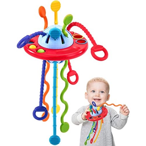 hahaland Silicone Pull String Toy - Montessori Toys for 1 Year Old Boy, Toddler Fidget Sensory Airplane Travel Toys for Toddlers 1-3 - Toddler Stocking Stuffers One Year Old Boy Birthday Gift