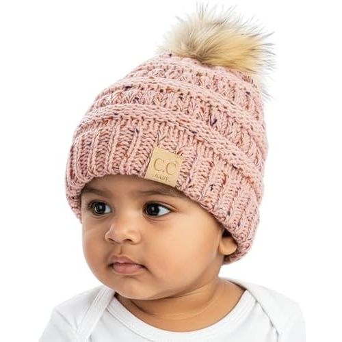 Funky Junque Baby Pom Pom Beanie – Soft Knit Infant Winter Hat for Baby Girls & Boys, Cozy Warm Newborn Beanie 0–12 Months
