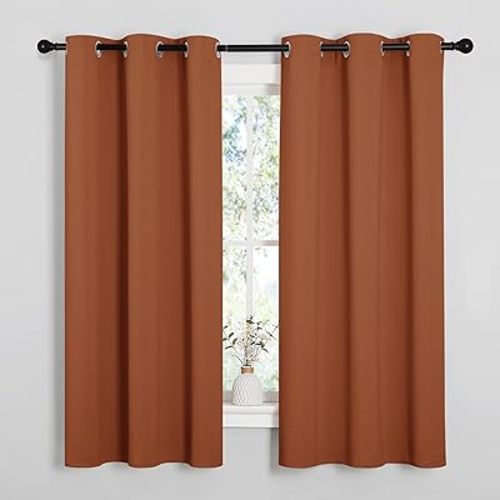 NICETOWN Bedroom Halloween Curtains 48 inches Long, Burnt Orange Privacy and Thermal Insulated Blackout Drapes for Windows (1 Pair, 42 inches Wide)