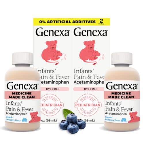 Genexa Infants' Clean Acetaminophen | Pediatrician Preferred Ingredients | Pain Reliever & Fever Reducer for Babies | Dye Free, 0% Artificial Additives | Organic Blueberry Flavor, 4 fl oz (2 Pack)