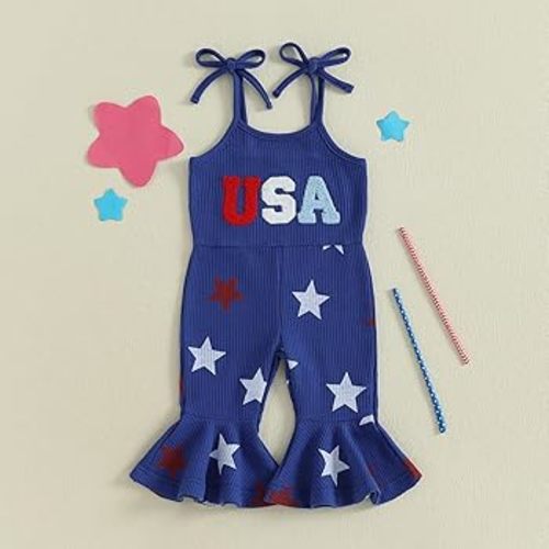 Amazon.com: 4th Fourth Of July Toddler Girl Outfit USA Romper Spaghetti Strap Bell Bottoms Jumpsuit Red White And Blue Outfits (USA Star Blue, 6-12 Months): Clothing, Shoes & Jewelry