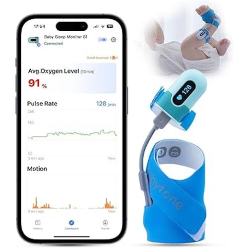 Babytone Baby Oxygen Monitor, Baby Sleep Monitor, Tracking Avg O2, Pulse Rate and Movement for Infant, Wearable Foot Monitor with Bluetooth and APP, for 0-36 Months Newborn's Sleep