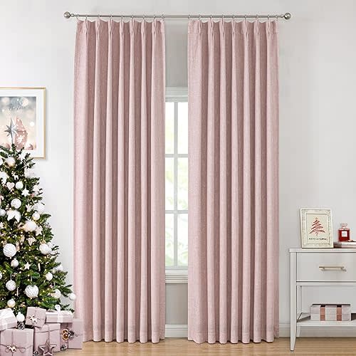 Vision Home Pink Pinch Pleated Full Blackout Curtains Room Darkening Window Panels 90 inch for Girls Bedroom Living Room Thermal Insulated Pinch Pleat Pink Drapes with Hooks Back Tab 40" Wx90 Lx2