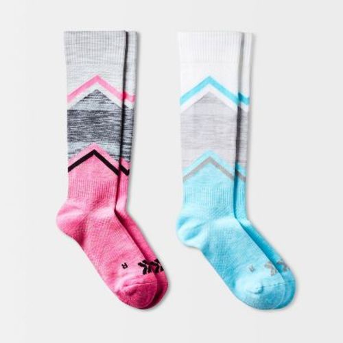 Women's Chevron Colorblock Compression 2pk Knee High Athletic Socks - All In Motion™ White/gray 4-10