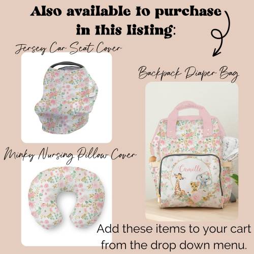 Safari Crib Bedding for Baby Girl Nursery, Girl Jungle Baby Bedding, Elephant, Giraffe, Lion, Floral Nursery Set, Pink Nursery Decor, Pillow