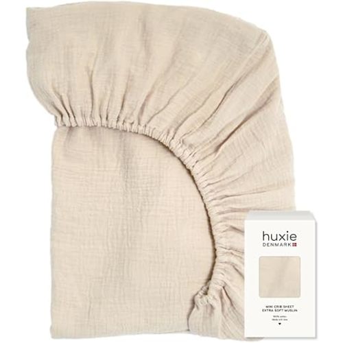 Mini Crib Sheets – Organic Cotton Muslin Fitted Crib Sheet – Fitted for Pack and Play 24" x 38" Ultra-Soft and Breathable (Fog)