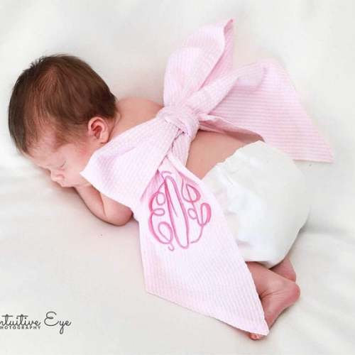Monogrammed Newborn Infant Baby Seersucker Bow Sash Blanket, Maternity Photography Prop, Monogrammed Newborn Wrap, Baby Photo Prop, Big Bow - Etsy