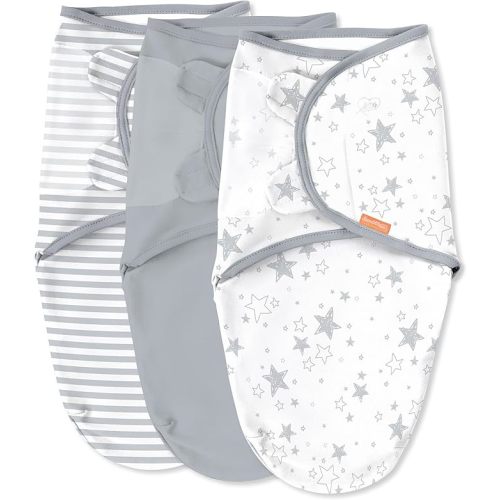 SwaddleMe by Ingenuity Original Swaddle, 100% Cotton, Improves Sleep & Calms Startle Reflex, 0-3 Months, 3-Pack - Twinkle Twinkle