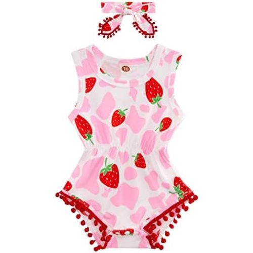 Baby Girl Clothes 0-24 Months Floral Sleeveless Newborn Romper Jumpsuit Outfit Set with Headband