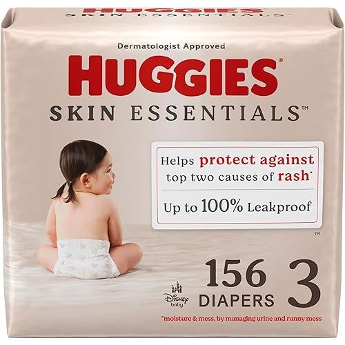 Huggies Size 3 Diapers, Skin Essentials Baby Diapers, Size 3 (16-28 lbs), 156 Count (3 Packs of 52)