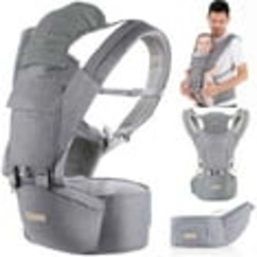 Kisdream Ergonomic Lightweight Baby Carrier, 9-in-1 Front & Waist Carry, 3-36 Months, 7-40lbs, Grey