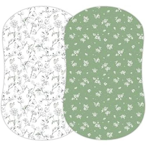 2-Pack Organic Fitted Bassinet Sheets (Butterfly Garden) - Buttery Soft Breathable Cotton Blend for Standard Bassinet