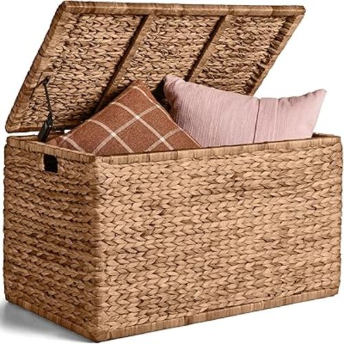 Best Choice Products 30" Storage Trunk w/Lid & Handles, Wicker Storage Toy Chest, Rattan Storage Bench, Wedding Trunk, Assembled for Living Room, Bedroom, & Kids' Room - Chestnut