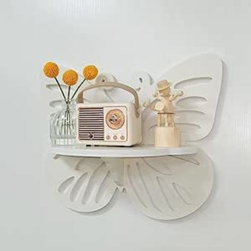 Butterfly Shaped Nursery Wall Deor Floating Shelf, Cute Wall Display Rack for Kid’s Room, Small Decorative Shelf Wall Mounted, White Hanging Wall Shelf for Toys, Plants and Decorations Storage, White - White Butterfly Floating Shelf