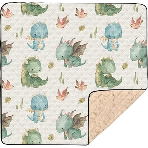 Dragon Watercolor Soft Padded Baby Playmat for Indoor Outdoor Waterproof Playroom Activity Mat for Baby Kids Toddlers Infants, 50'' x 50''