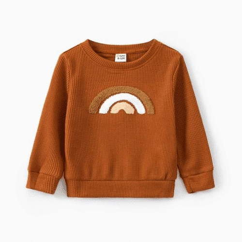 PatPat Baby Boy/Girl Rainbow Pattern Waffle Long-sleeve Pullover Sweatshirt