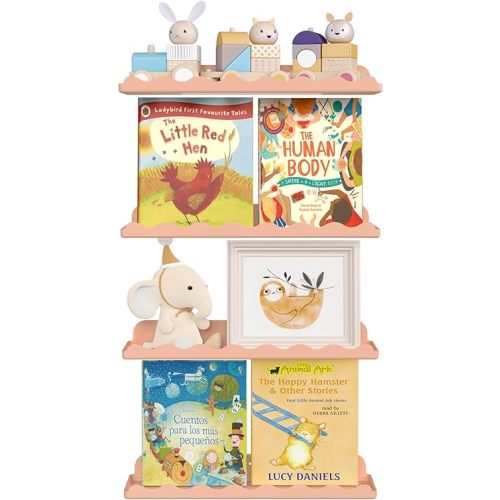 Lifewit Plastic Nursery Floating Book Shelves 4 Pack, 15"x3.4" Pink Clouds Plastic Wall Shelf for Bedroom Kids, Plastic Hanging Bookshelf Racks for Baby Toddler Children Room Decor