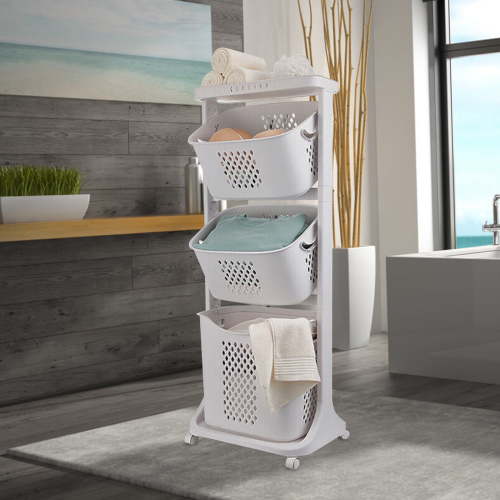 17"13"43" 3-Tier Laundry Hamper Basket Sorter with Wheels Small Clothes Storage Organizer Shelf Rolling Cart for One Person