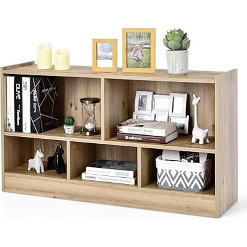 Tangkula 5 Cube Bookcase, 2 Tier Wooden Storage Open Bookshelf, Multipurpose Display Storage Cabinet for Living Room, Bedroom, Hallway, Kid's Playroom, Reading Nook (Natural)