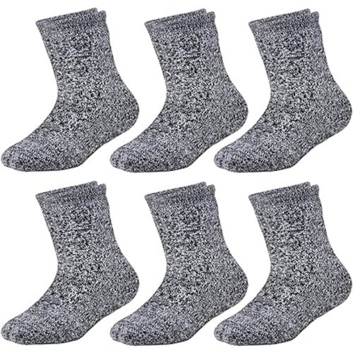 JORMATT 6 Pairs Toddler Thick Thermal Crew Socks Baby Winter Socks Boys and Girls Cute Warm Slipper Socks with Non Slip Girps