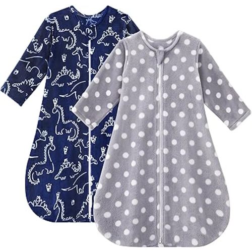 Yoofoss Long Sleeve Fleece Baby Sleep Sack 12-18 Months, 2 Pack TOG 1.5 Baby Wearable Blanket with 2-Way Zipper, Toddler Sleeping Sack, Soft Warm