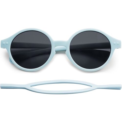 SOJOS Baby Polarized Sunglasses with Strap Round UV400 Protection Toddler Girls Boys Age 0-24 Months SK5613 - Light Blue - 38 Millimeters