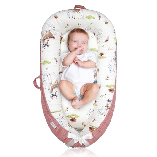 Baby Lounger for Newborn Cover - Newborn Lounger for 0-12 Months, Breathable & Portable Infant Lounger - Adjustable Cotton Soft Baby Floor Seat for Travel, Newborn Essentials - Pink Deer