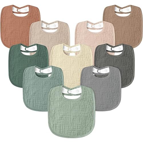 Muslin Baby Drool Bibs 10Pack Soft Square Adjustable Bandana Bibs for Unisex Newborn Baby Girls&Boys