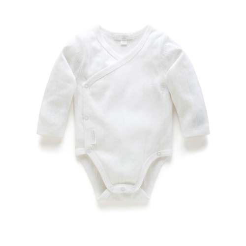 Ess Pointelle LS Wrap Bodysuit - White - Purebaby