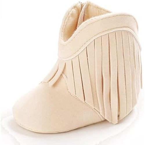 Meckior Baby Girls Cowboy Tassel Boots Side Zipper Moccasins Soft Bottom Non-Slip Toddler Shoe