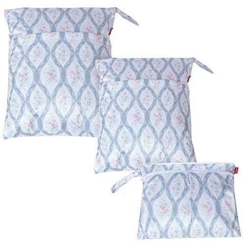 Damero 3Pcs Wet Dry Bag for Cloth Diaper, Swimsuit, Clothes, Ideal for Travel, Exercise, Daycare, Roomy and Water-Resistant(Spiral Flowers)