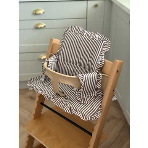 Mocha Stripe Ruffle Cushion For Stokke Tripp Trap
