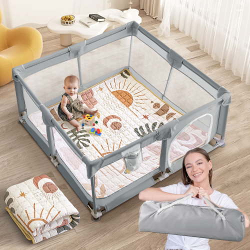 Beavtaens Baby Playpen with Mat, 50"x50" Baby Play Yard with Anti-Slip Base, for 0-18 Months
