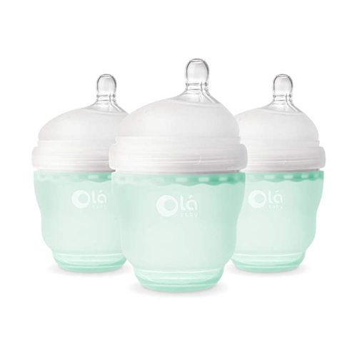 Olababy Gentle Silicone Baby Bottle, Anti-Colic, BPA Free, Easy to Clean and Wide Neck Baby Bottles Best for Breast Feeding Babies 3 Piece Set (4 Ounce, Mint) - 4 Ounce 3PK