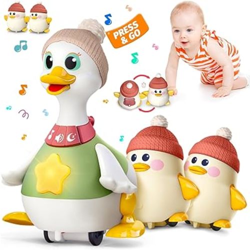 Musical Lullaby Crawling Duck Toy - Interactive Baby Toy with Waddling & Calming Lights for Tummy Time, Bedtime & Crawling Training | BPA-Free Infant Gift for 6-12 Months