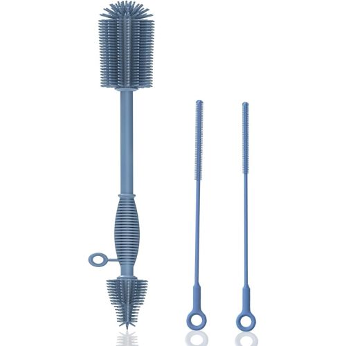 Bottle Brush and Straw Cleaner Set Silicone,Soft Baby Bottle Cleaner Brush,Bendable Straw Cleaning Brush,Long Handle Bottle Brushes for Cleaning (Blue)