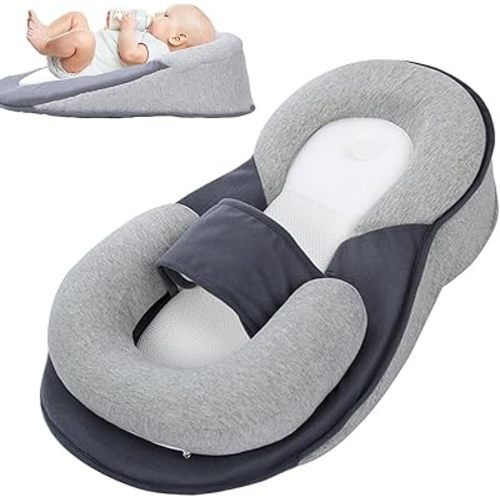 Baby Wedge Pillow for Newborn Support, Baby Feeding Support Pillow for Reducing Spit-Up, Babies Reflux Wedge Breastfeeding Pillow, Anti Reflux Newborn Feeding Pillow (Grey)