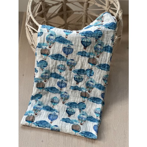 100% GOTS organic cotton muslin baby swaddle blanket large 47” hot air balloon print