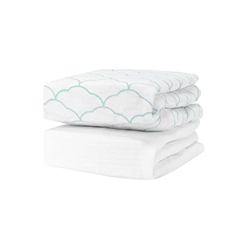 Newton Baby Organic Fitted Crib Sheets - Ultra Breathable and Soft, 100% Organic Muslin Cotton, Dreamweaver Print in Moonstone Mist + Solid White, Fits All Standard Cribs