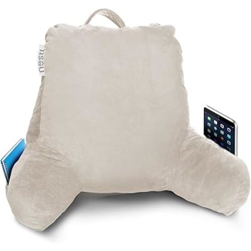 Nestl Reading Pillow Standard Bed Pillow, Back Pillow for Sitting in Bed Shredded Memory Foam Chair Pillow, Reading & Bed Rest Pillows Linen Back Pillow for Bed, Bed Chair Arm Pillow with Pockets