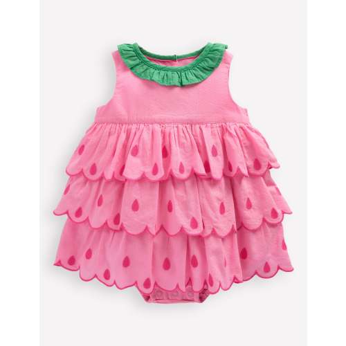 Ruffle Woven Romper-Bubblegum Pink | Boden USA