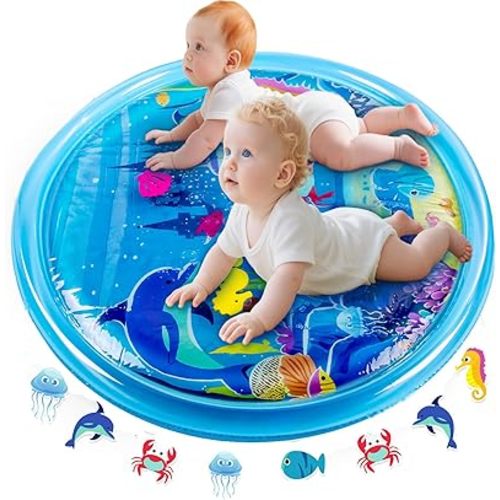 Tummy Time Water Mat 40''*40'', Extra Large Baby Water Play Mat for Sensory Development, Inflatable Water Mat for Infants and Toddlers 3 6 9 12 Months, Multi-Stage Activity Center for Motor Skills
