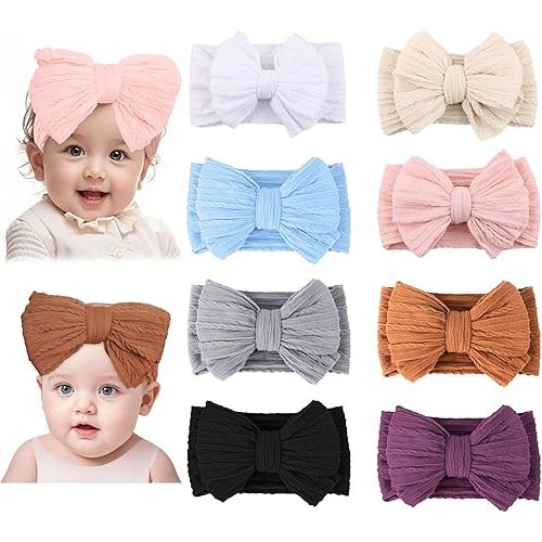 Stretchy Baby Girl Bows and Headbands, Black Nylon Hair Bands with Bow for Newborn Infant Toddler Girls (66-03)