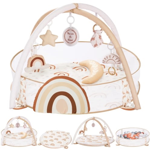 6-in-1 XL Large Baby Gym & Ball Pit, Play Mat & Play Gym, Combination Baby Activity Gym with Milestone Cards for Sensory Exploration and Motor Skill Development, Balls are not Included