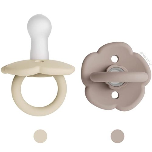 Moonkie Pacifiers Set of 2 | One-Piece Design Baby Pacifier with Large Air Holes | BPA-Free Safe Silicone Soother | 0-6 Months - Shifting Sand/Blush